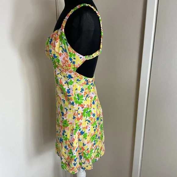 24. Sky to Moon Yellow Green Spaghetti Strap Mini Sundress for a Night Out SZ M - Picture 5 of 9